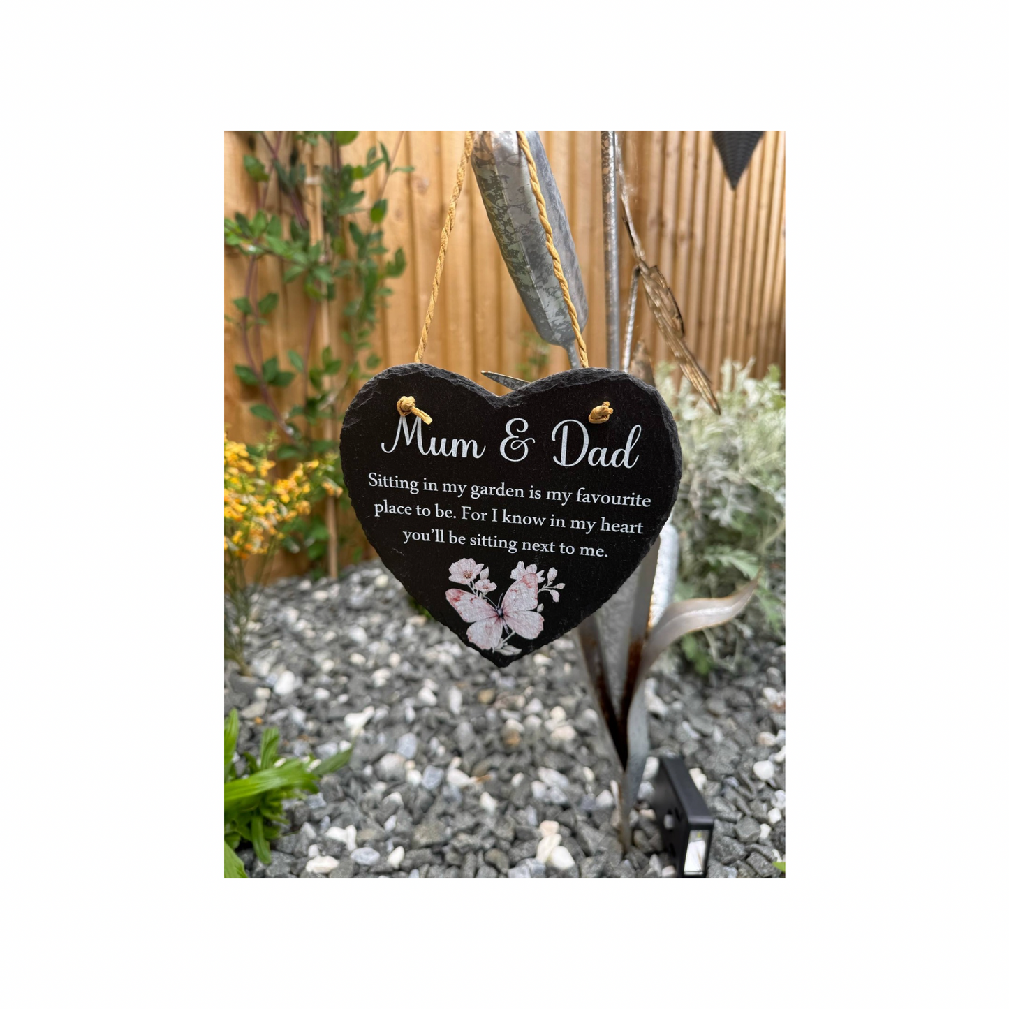Sitting in my garden hanging heart slate memorial