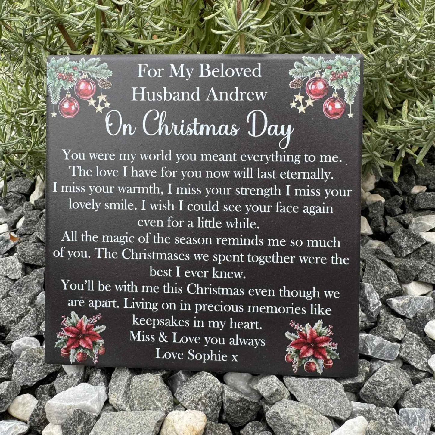 Christmas Baubles With Stars Memorial Tile