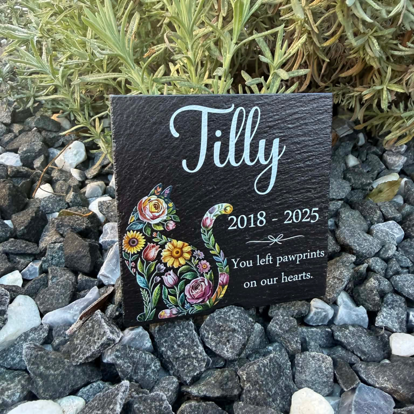 You left paw prints on our hearts slate cat memorial