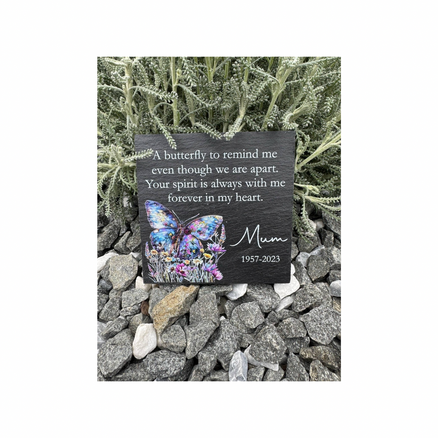 Floral butterfly memorial slate