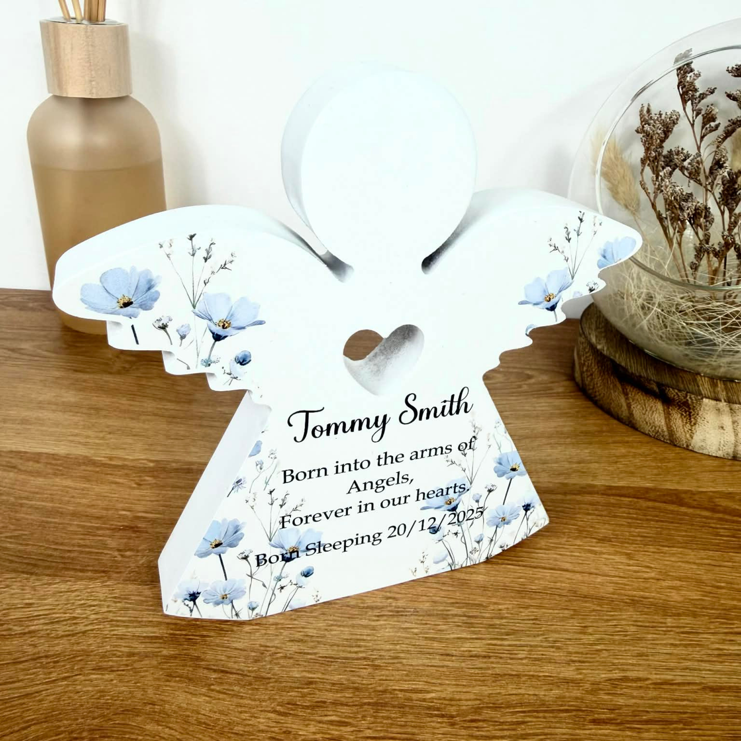 Personalised born into the arms of Angels freestanding Angel