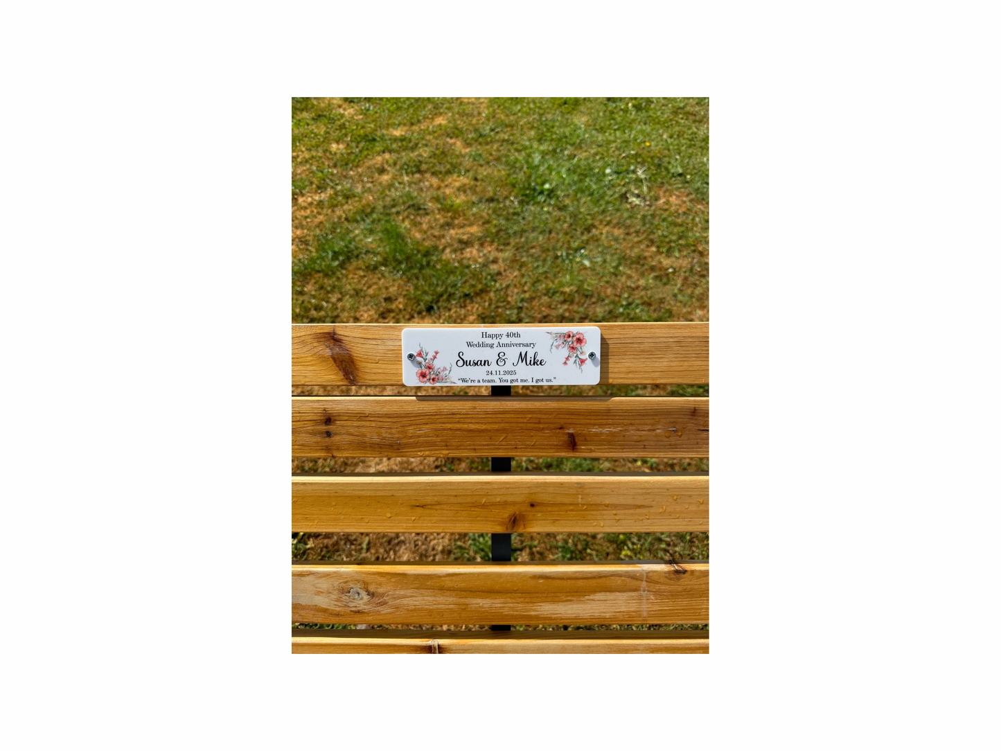 Wedding anniversary bench plaque