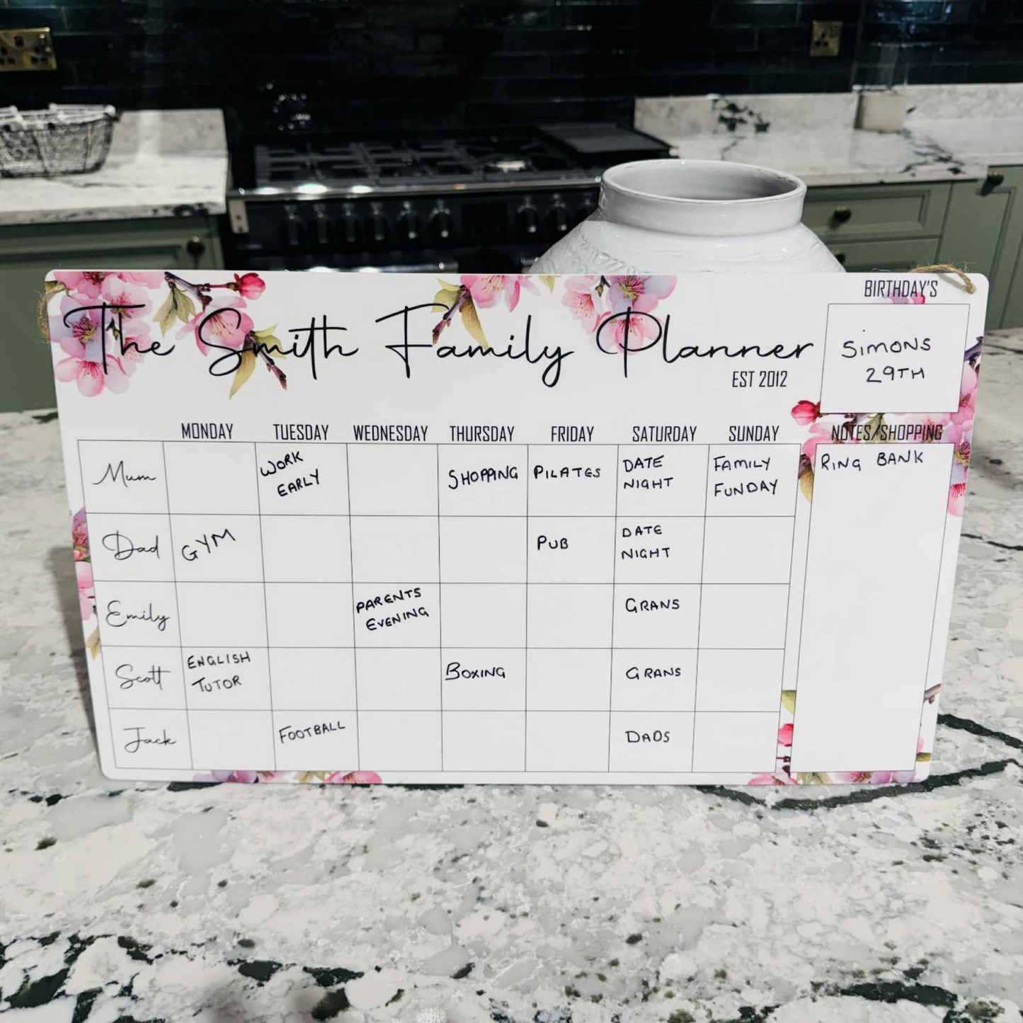 Personalised Cherry Blossom Wipeable Family Planner