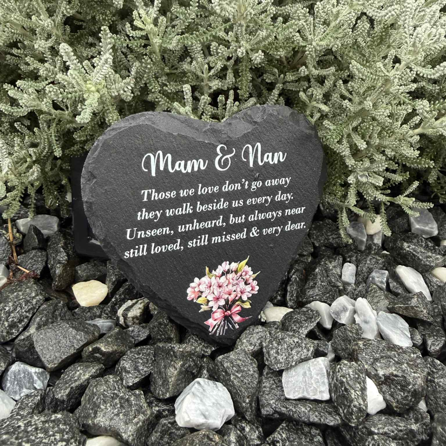 Pink Bunch Of Flowers Heart Slate Memorial