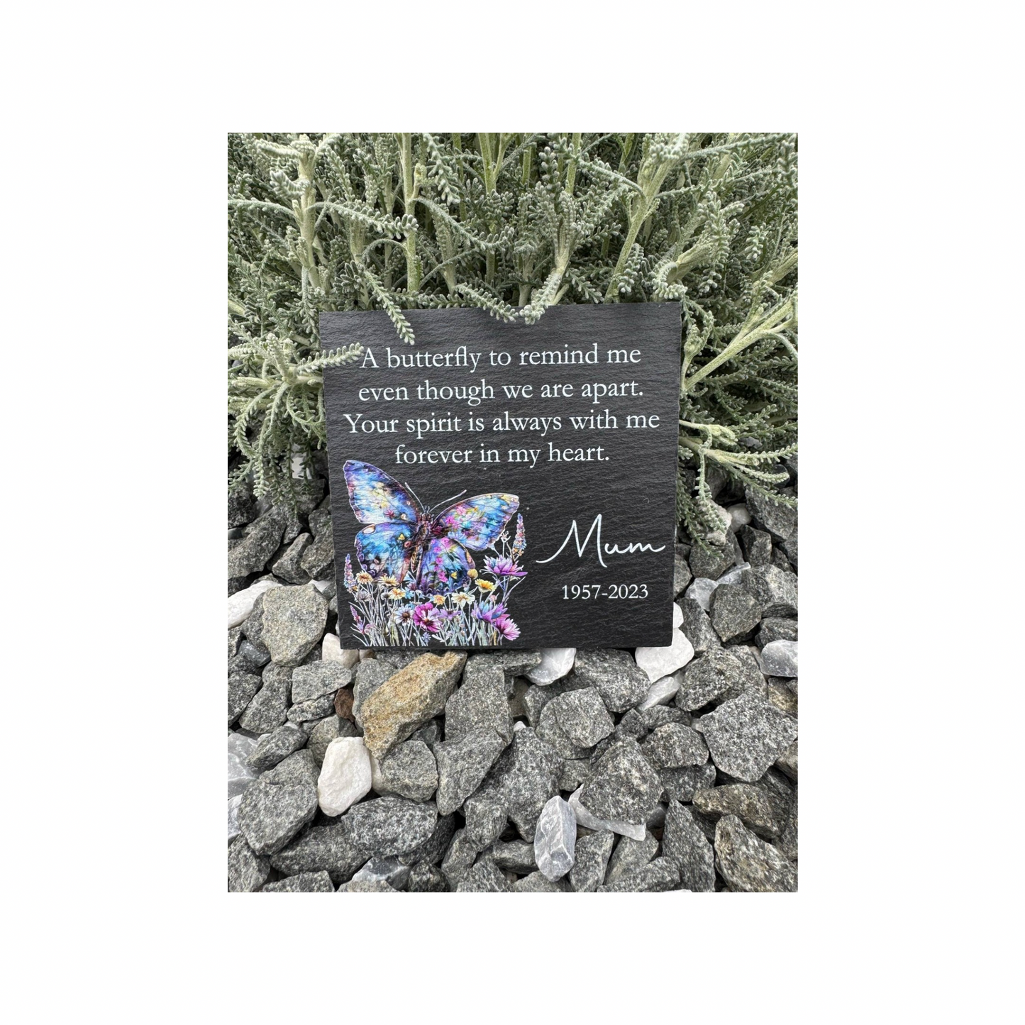 Floral butterfly memorial slate
