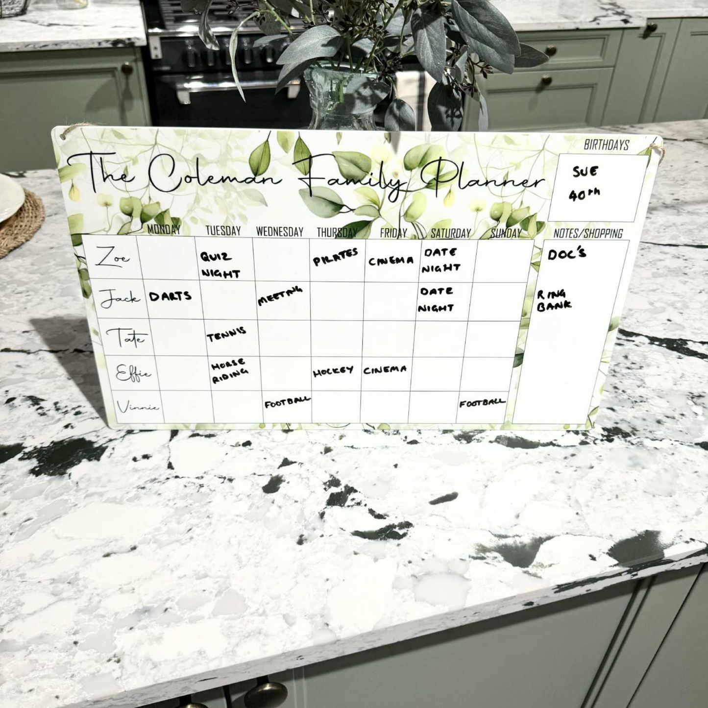 Personalised Leaves Wipeable Family Planner