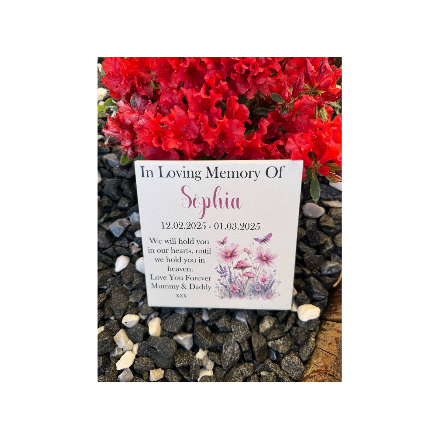 Pink floral butterfly memorial tile