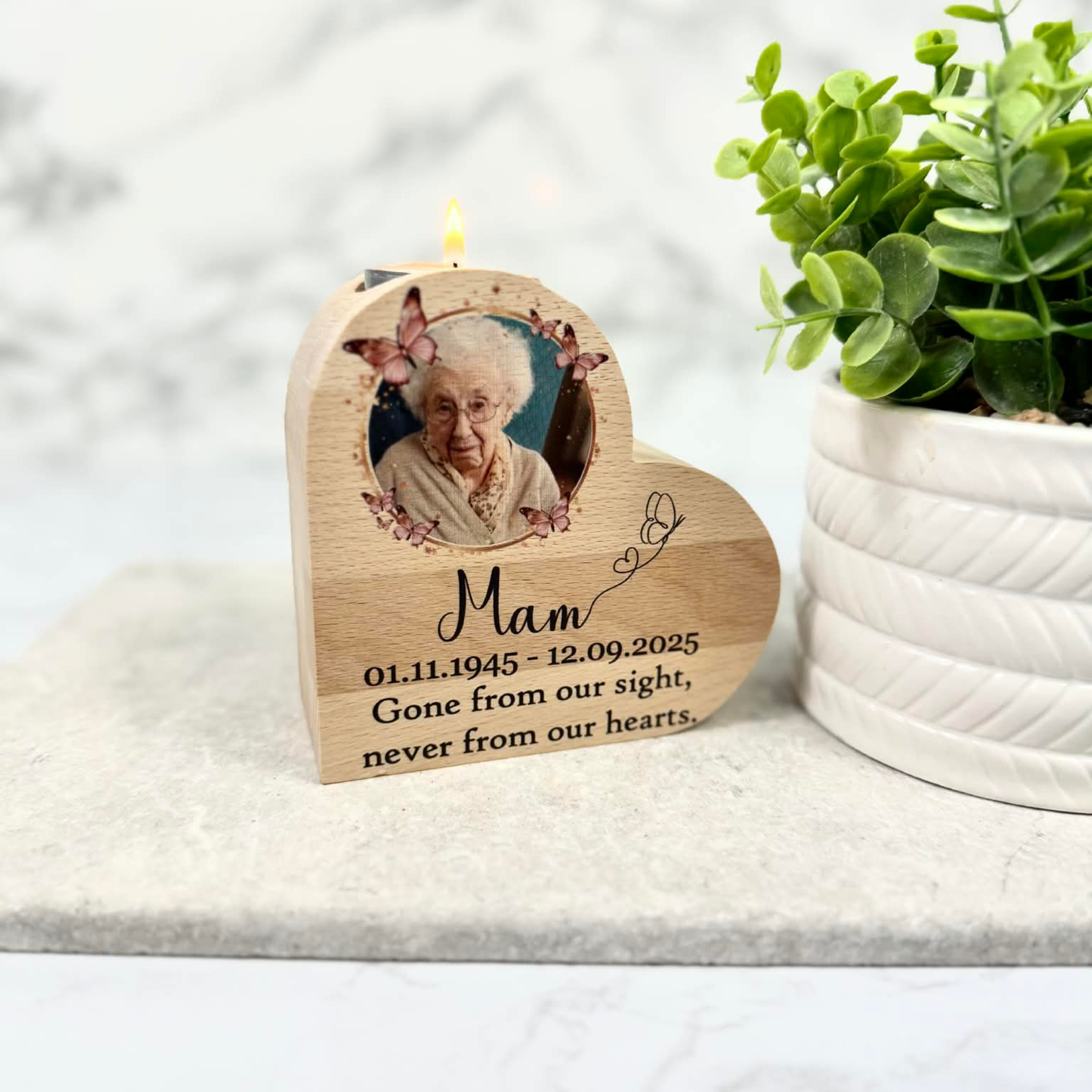 Personalised gone from our sight heart tealight holder