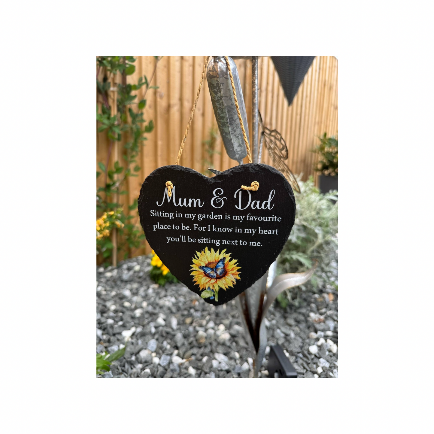 Sitting in my garden hanging heart slate memorial