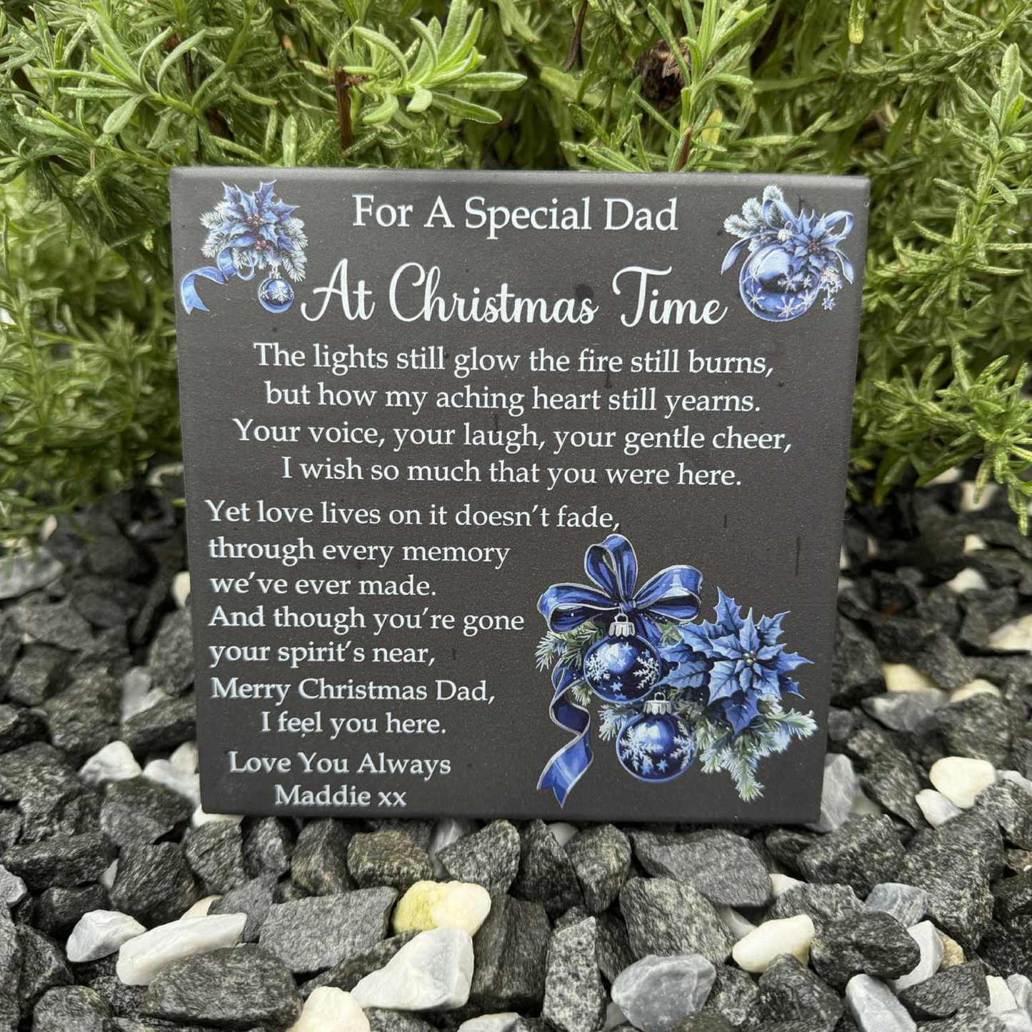 Christmas Blue Baubles Memorial Tile