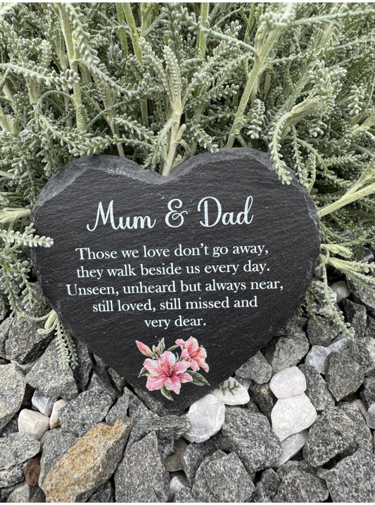 Pink lily heart slate memorial