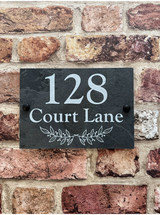 Leaf divider slate house sign