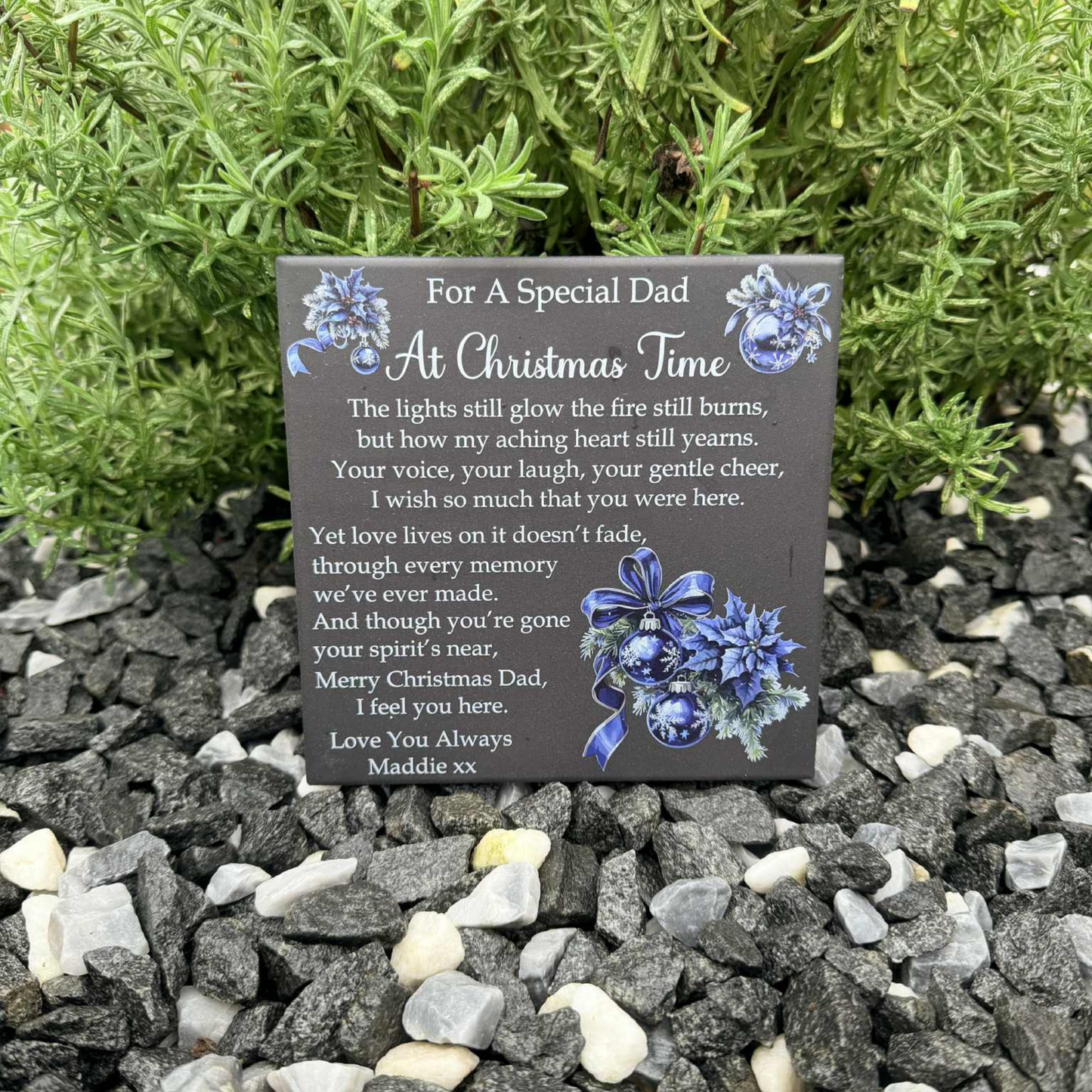Christmas Blue Baubles Memorial Tile
