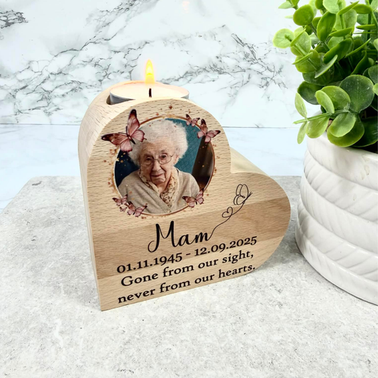 Personalised gone from our sight heart tealight holder