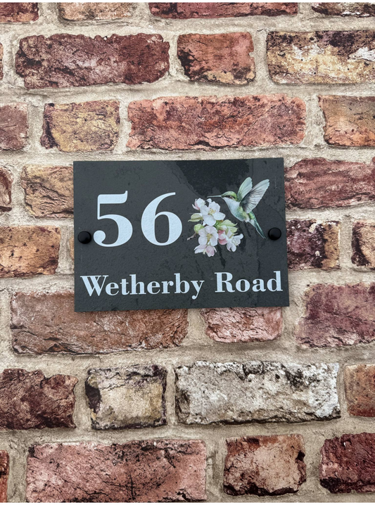Hummingbird slate house sign