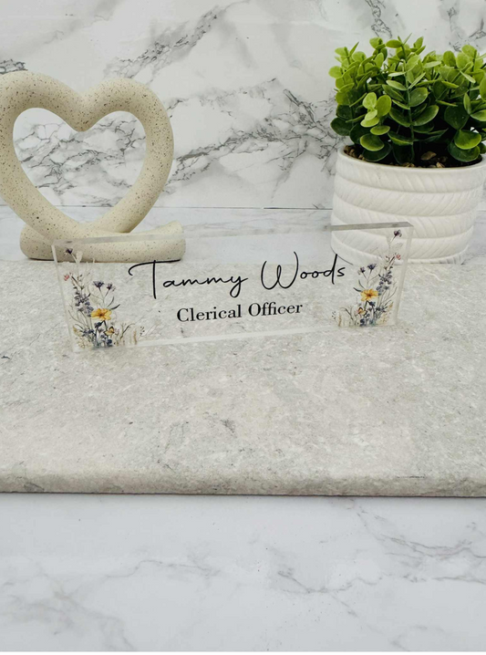 Wildflower acrylic desk top name plaque