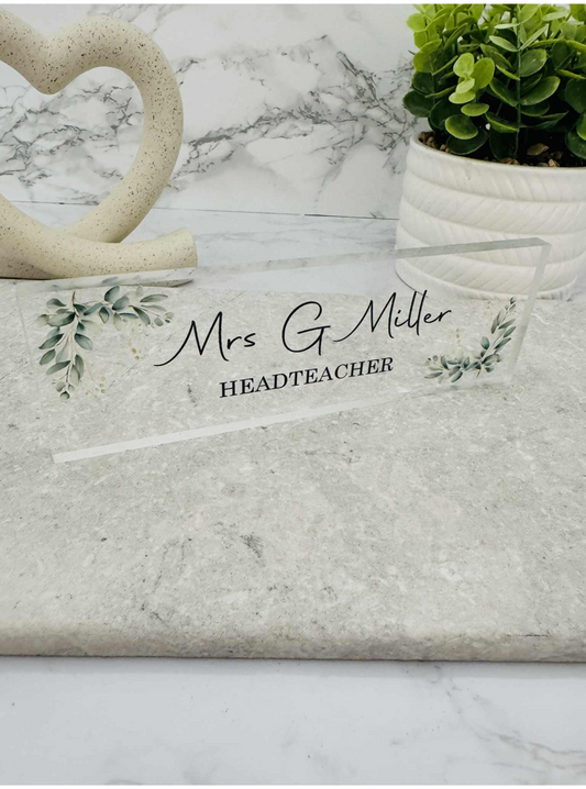 Eucalyptus acrylic desk top name plaque