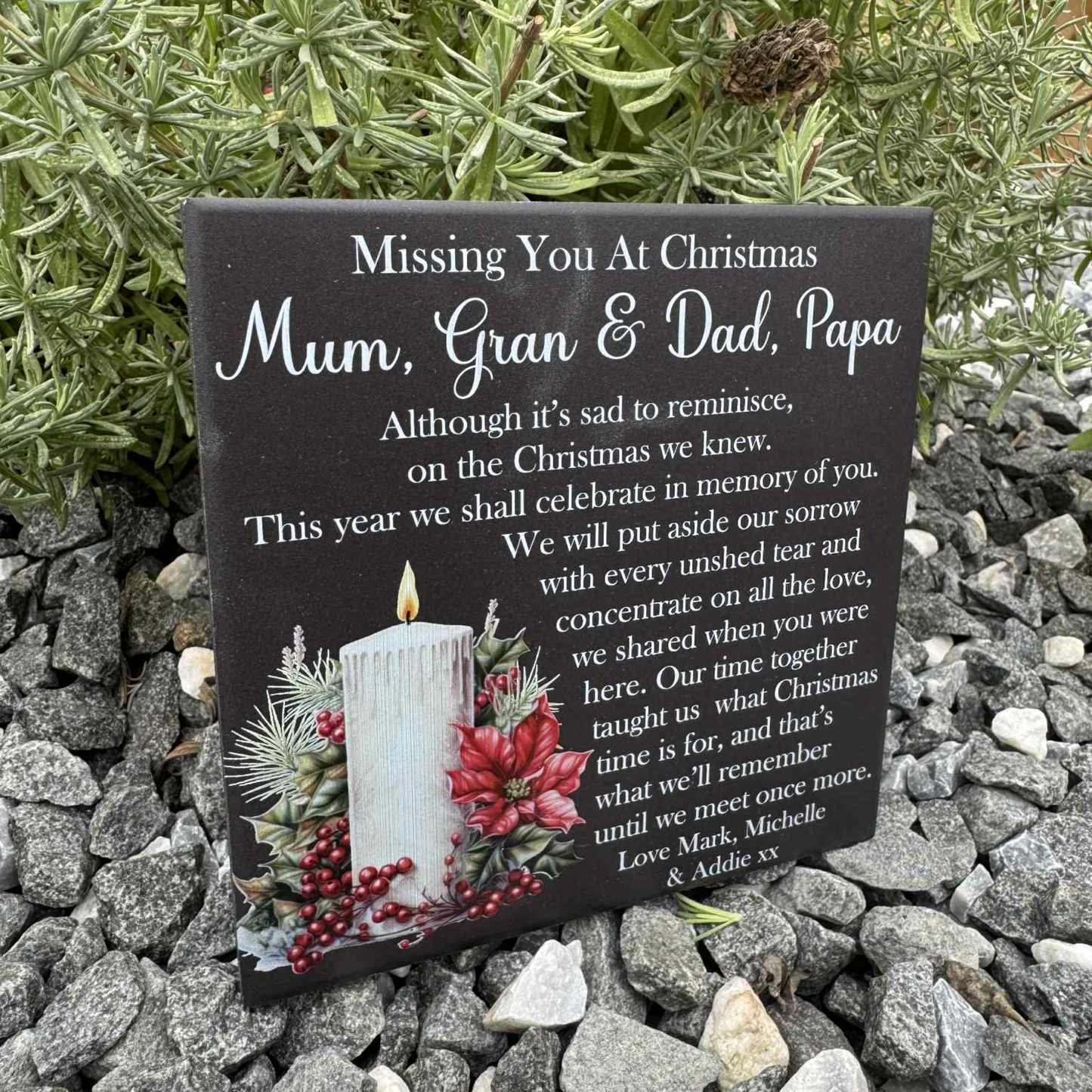 Christmas Poinsettia Candle Memorial Tile