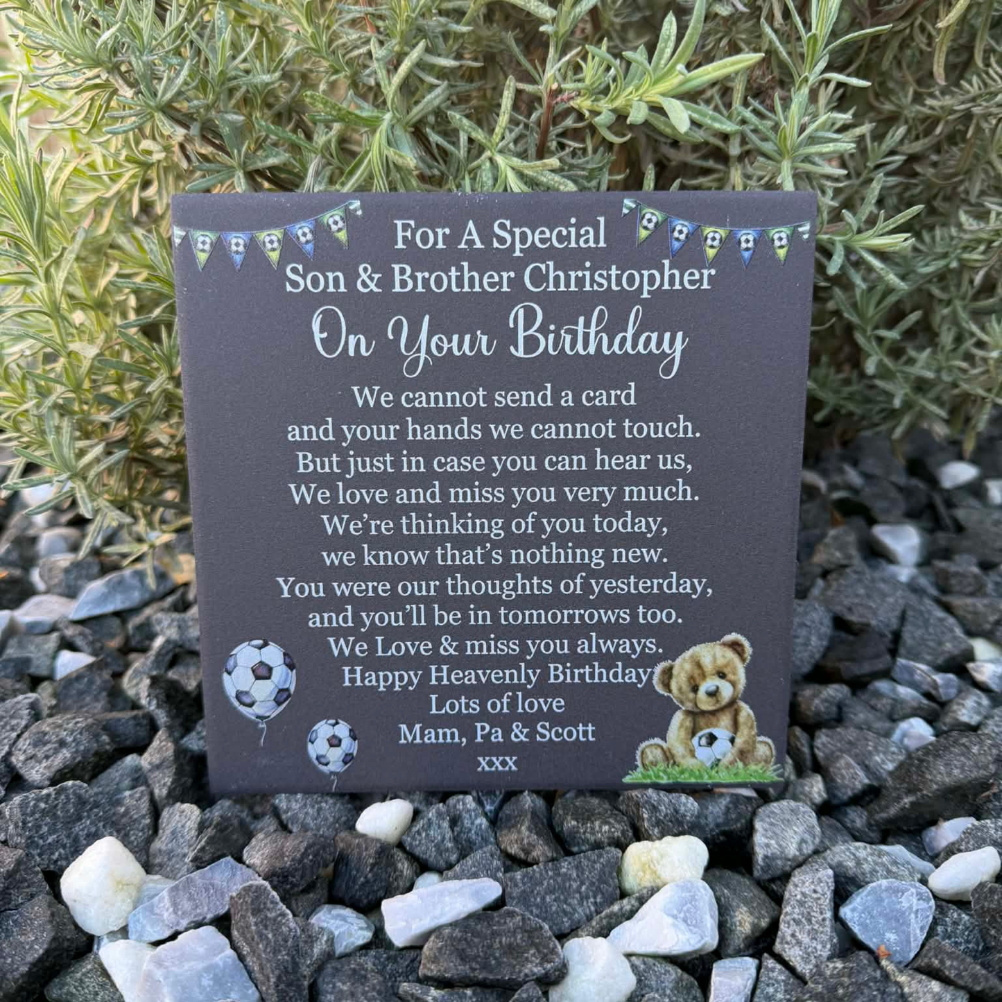 Football teddy cannot send a card memorial tile
