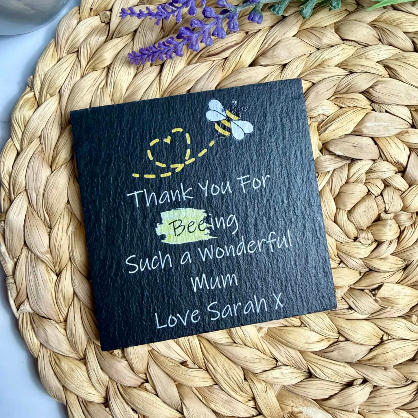 Personalised thank you for beeing slate coaster