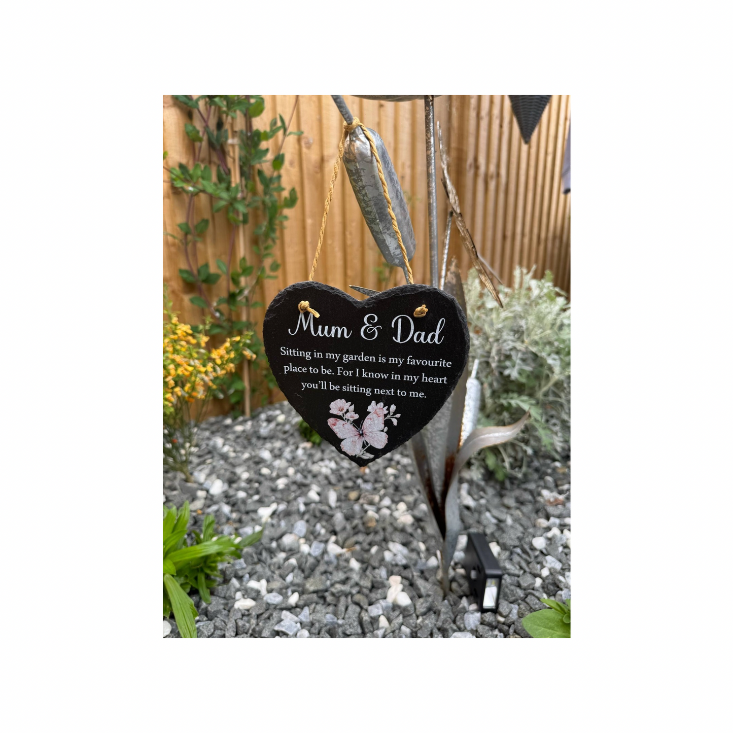 Sitting in my garden hanging heart slate memorial