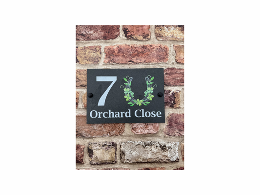 Four leaf clover horse shoe slate house sign