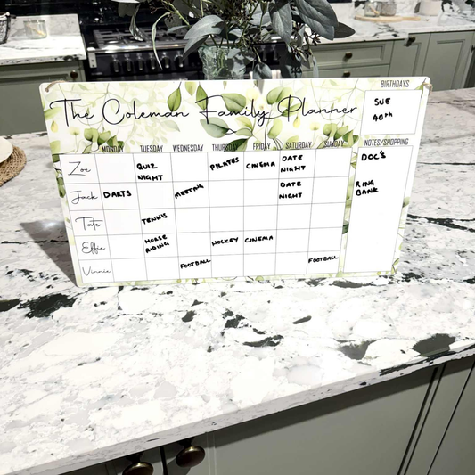 Personalised Leaves Wipeable Family Planner