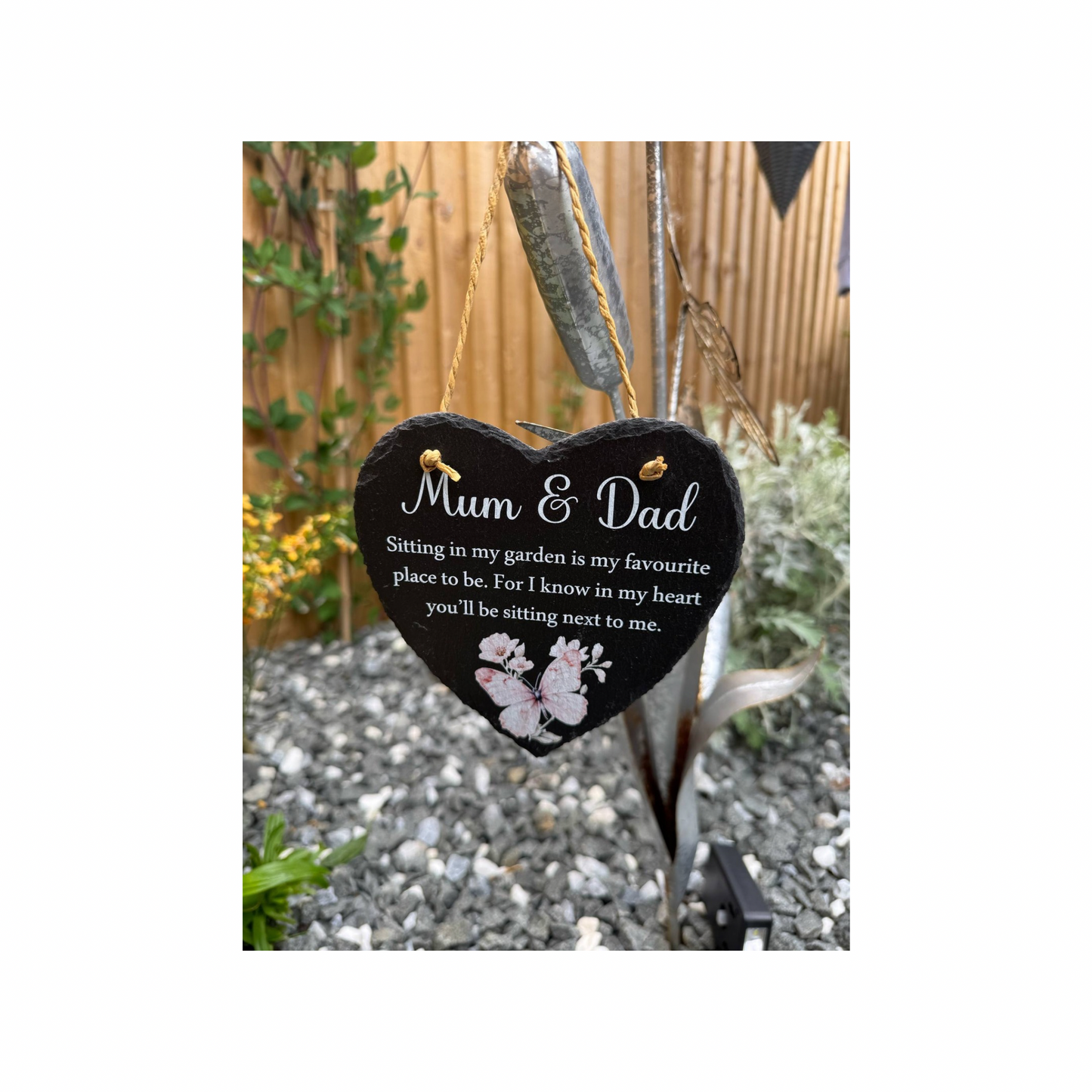 Sitting in my garden hanging heart slate memorial
