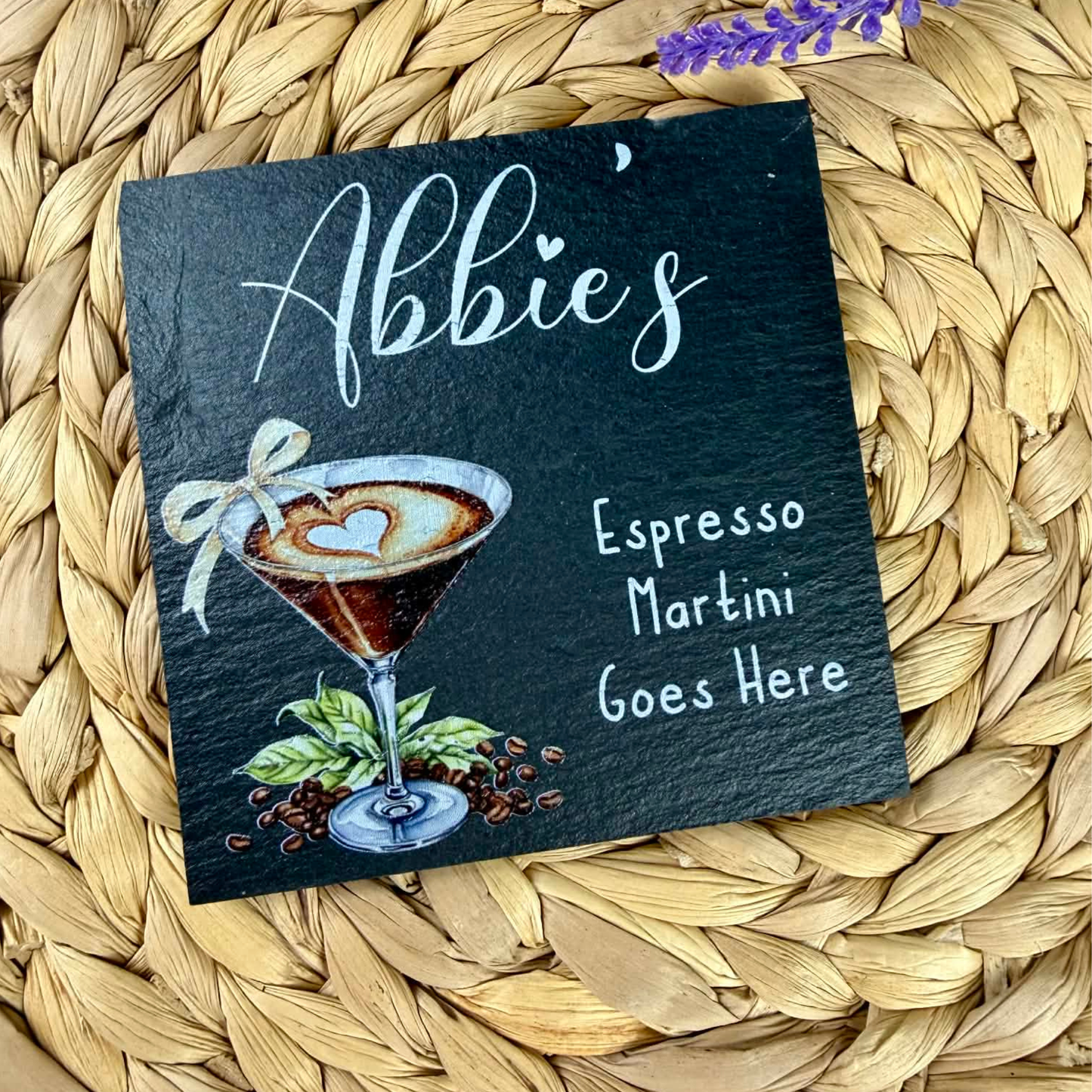 Personalised espresso martini goes here slate coaster