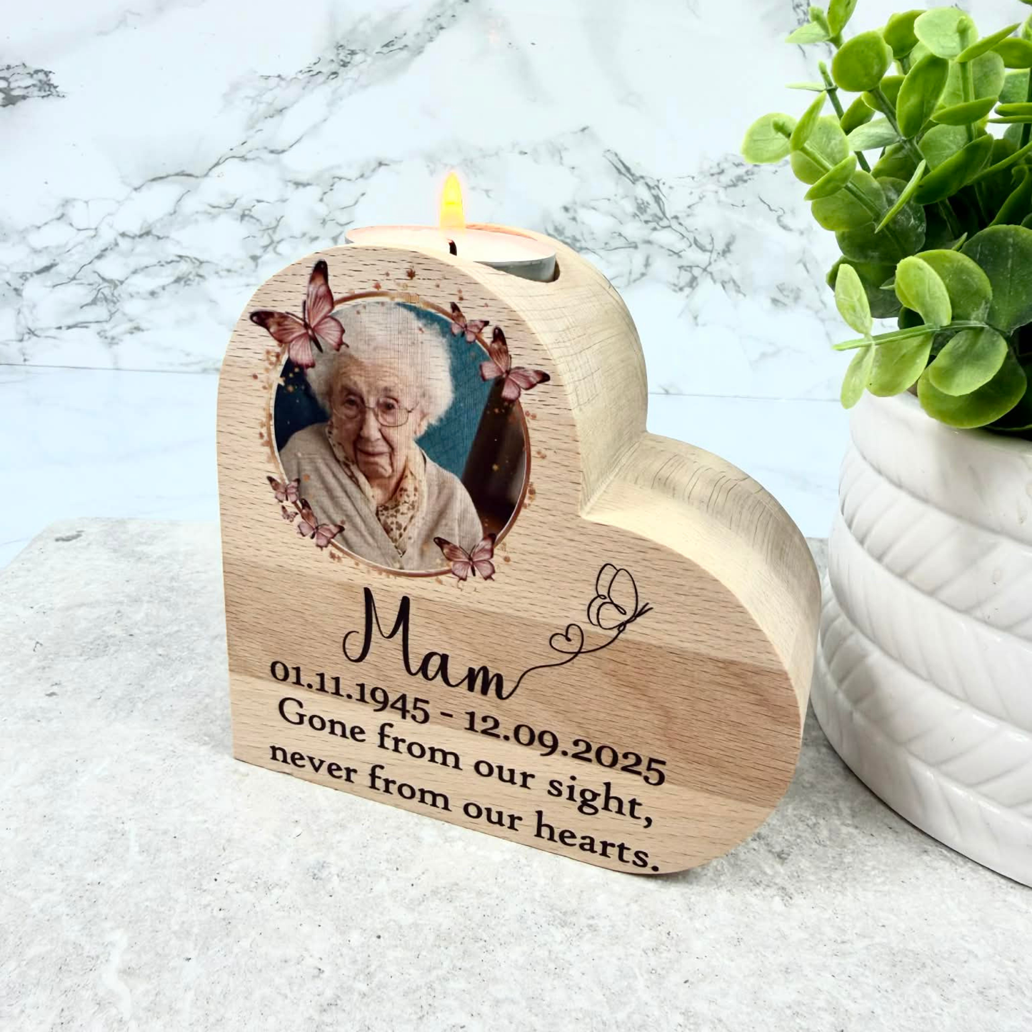 Personalised gone from our sight heart tealight holder