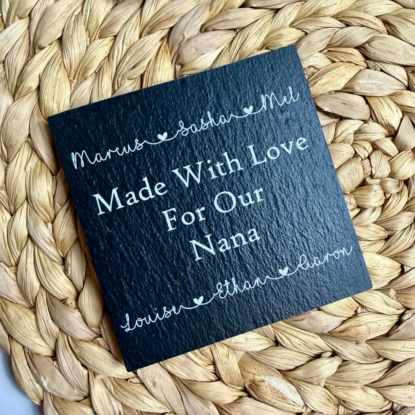 Personalised made with love slate coaster