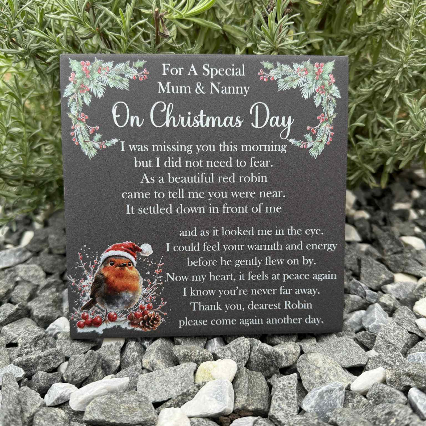 Christmas Holly & Robin Memorial Tile