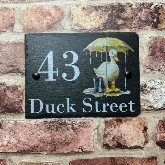 Duck in wellies slate house sign