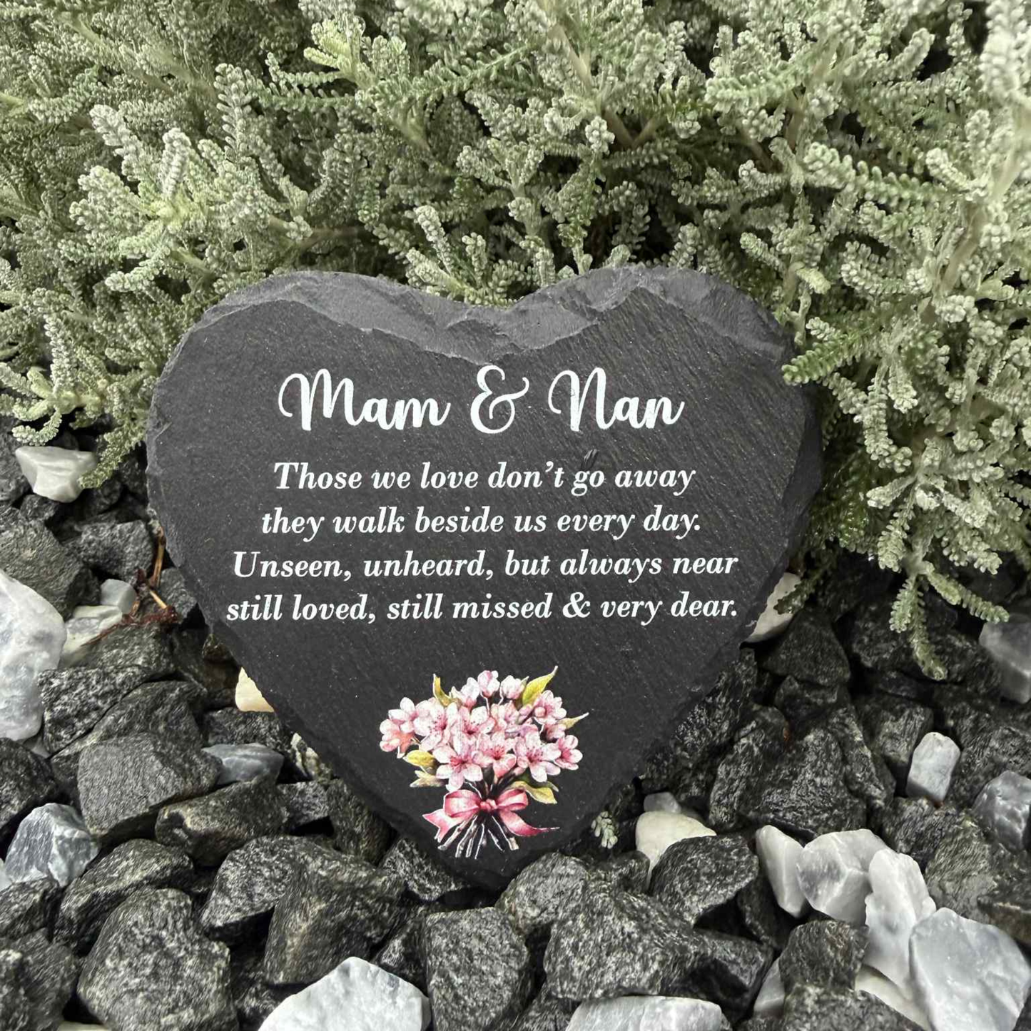 Pink Bunch Of Flowers Heart Slate Memorial