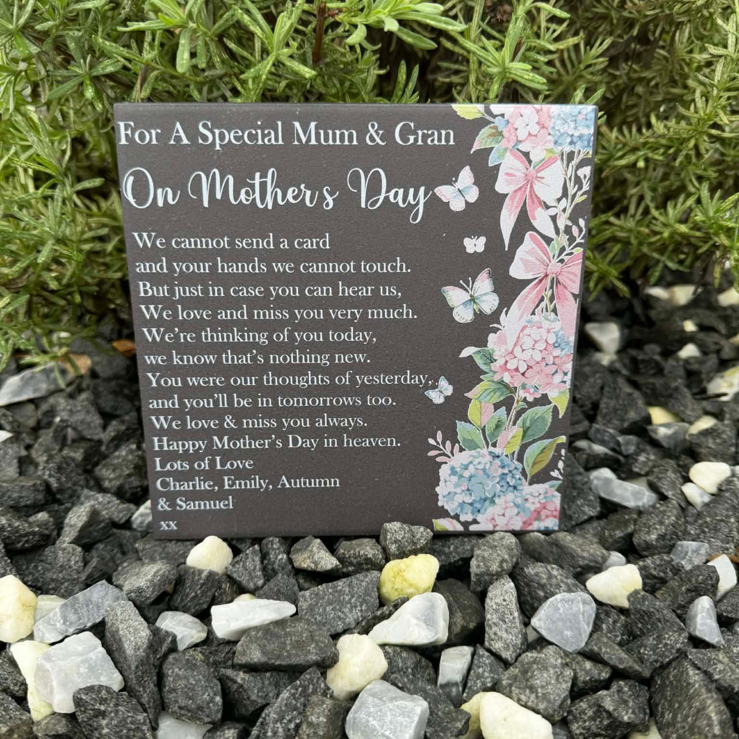 Mother’s Day we cannot send a card butterflies & flowers memorial