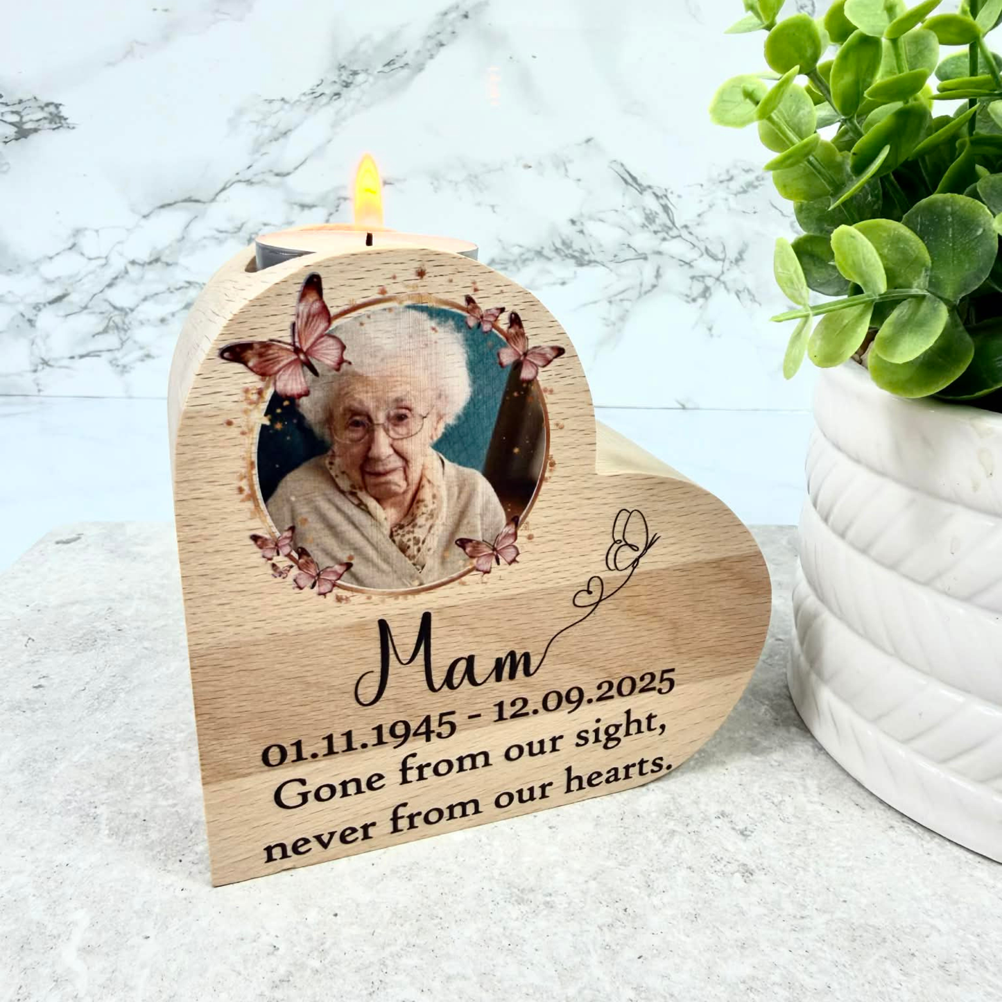 Personalised gone from our sight heart tealight holder