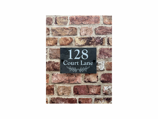 Leaf divider slate house sign