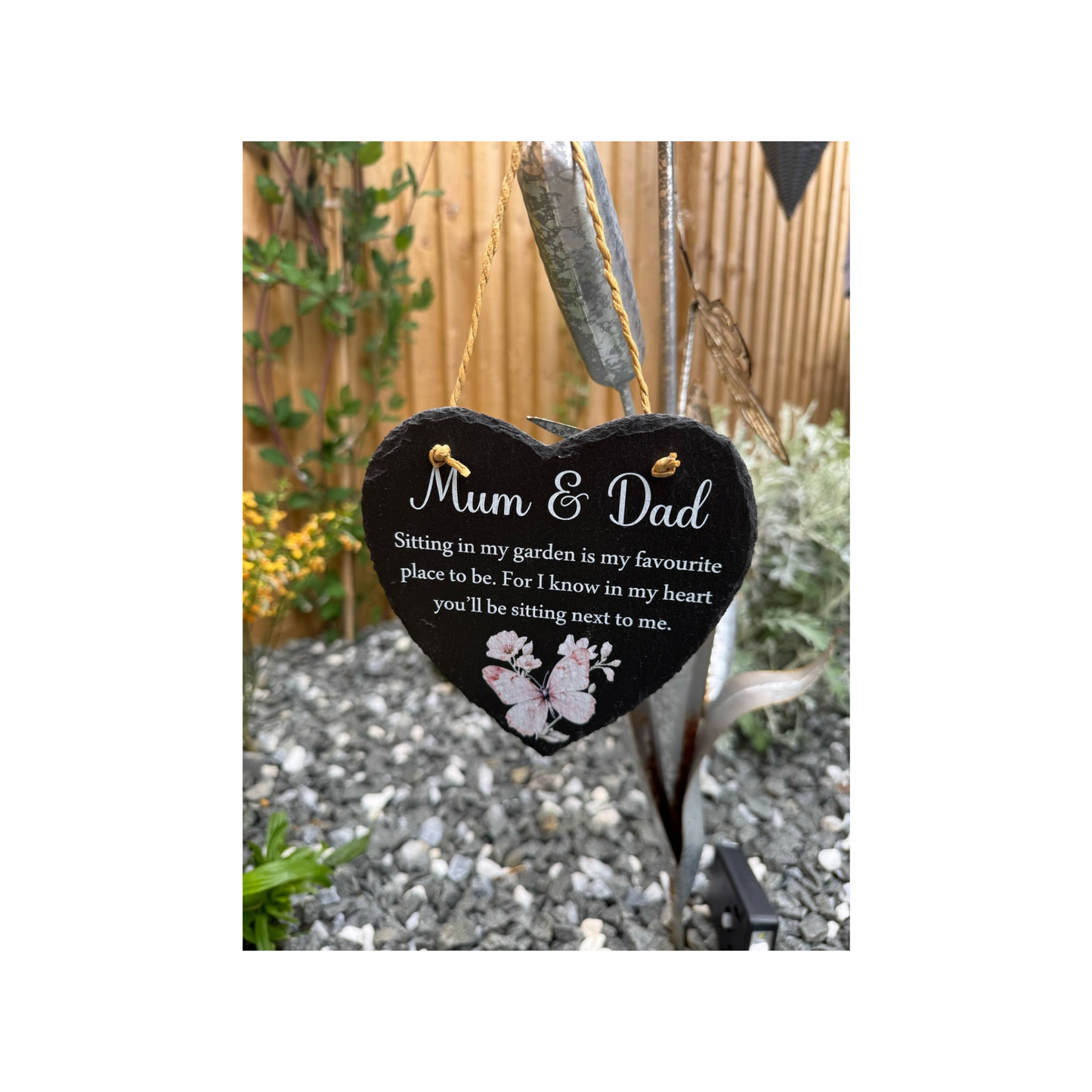 Sitting in my garden hanging heart slate memorial