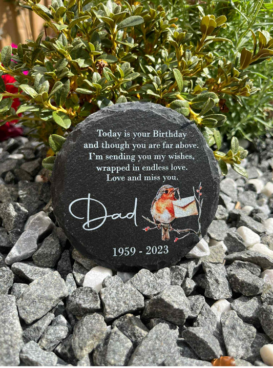 Robin on branch with envelope  memorial slate