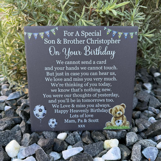 Football teddy cannot send a card memorial tile