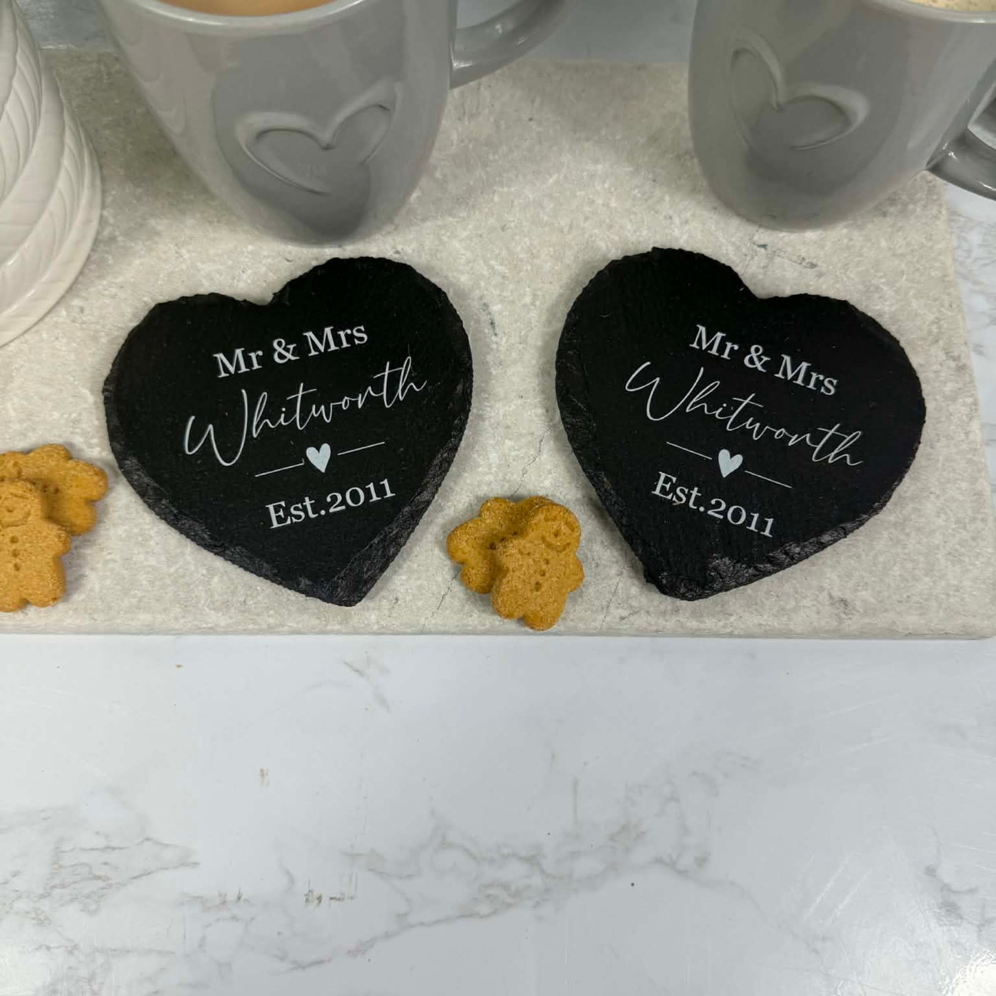Mr & Mrs heart coasters - set of 2