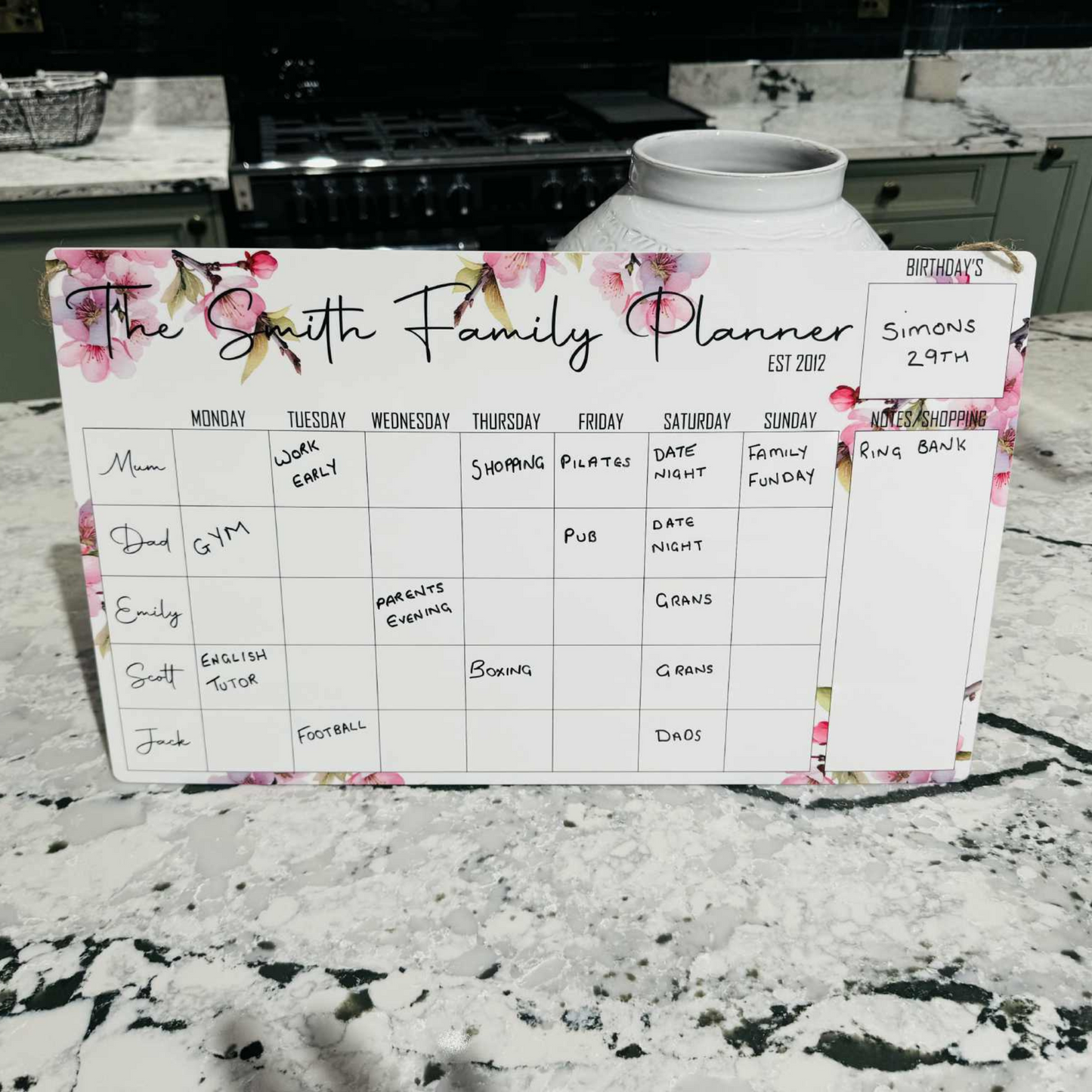 Personalised Cherry Blossom Wipeable Family Planner