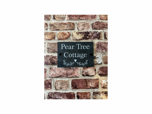 Slate house sign with divider heart
