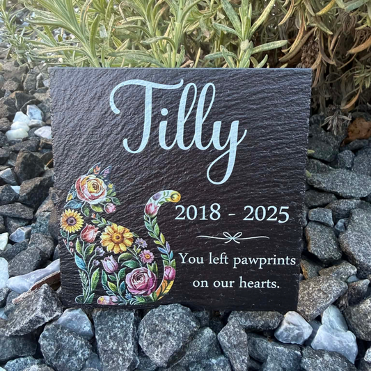 You left paw prints on our hearts slate cat memorial