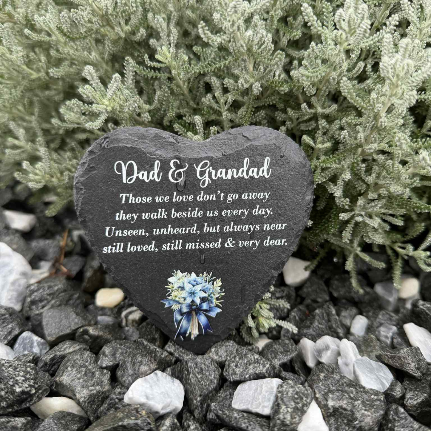 Blue Bunch Of Flowers Heart Slate Memorial