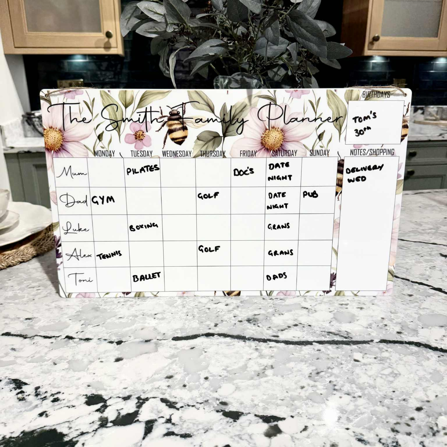 Personalised Bee & Flower Wipeable Family Planner