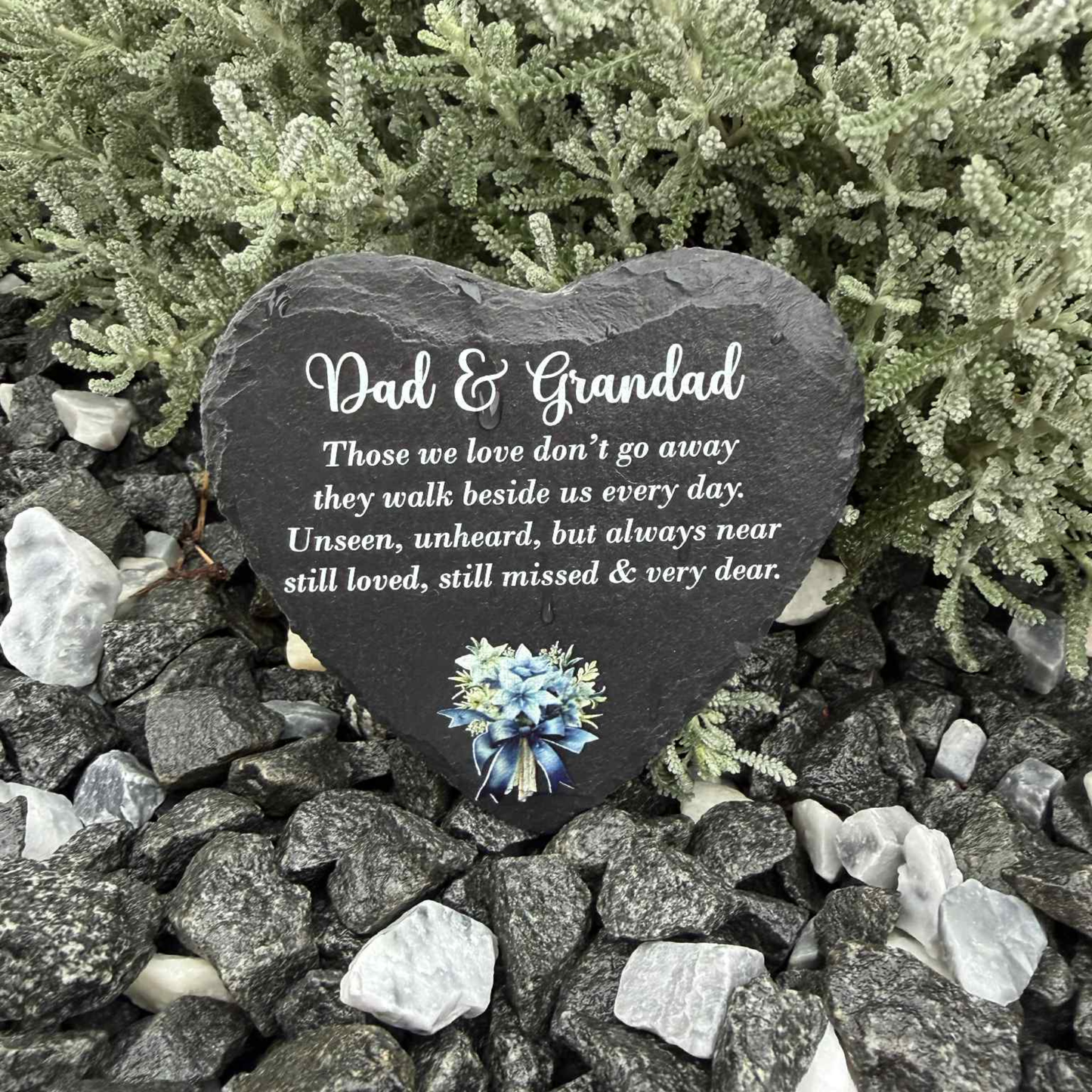 Blue Bunch Of Flowers Heart Slate Memorial