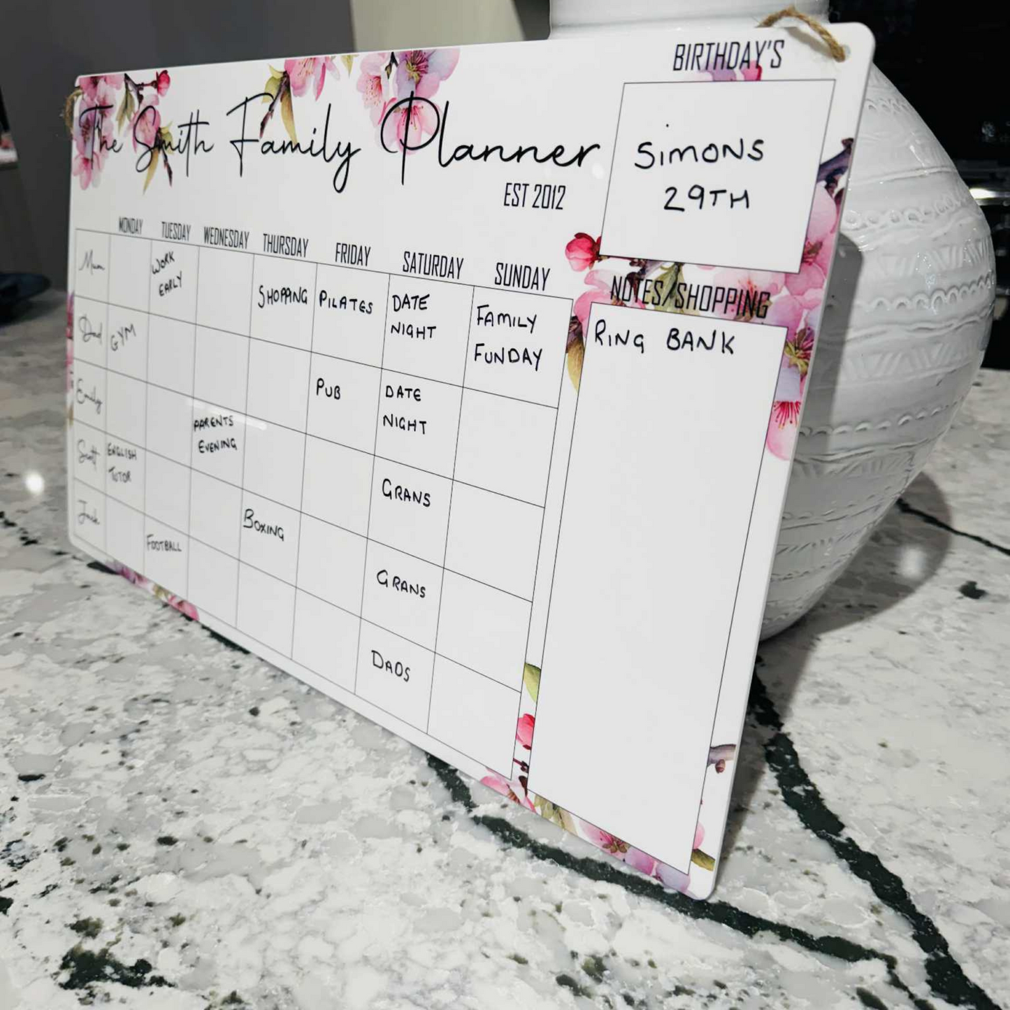 Personalised Cherry Blossom Wipeable Family Planner