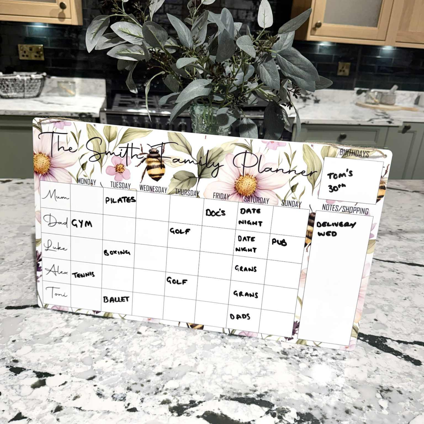 Personalised Bee & Flower Wipeable Family Planner
