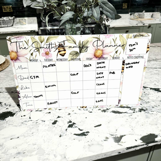 Personalised Bee & Flower Wipeable Family Planner